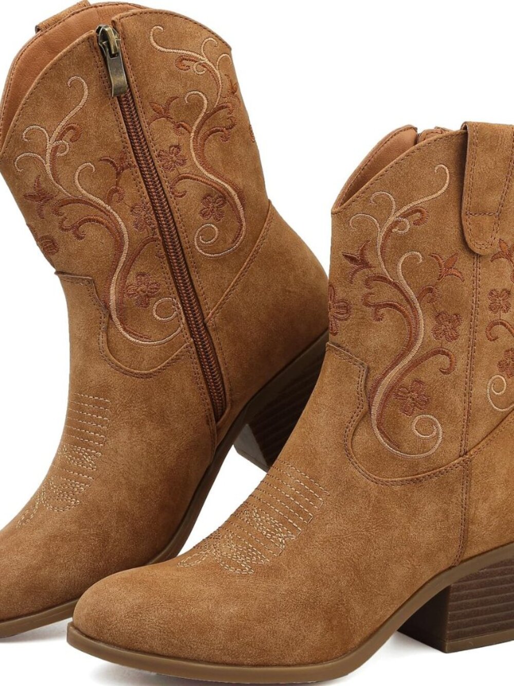 Cowboy Boots for Women Short Shaft Side Zip Embroidered